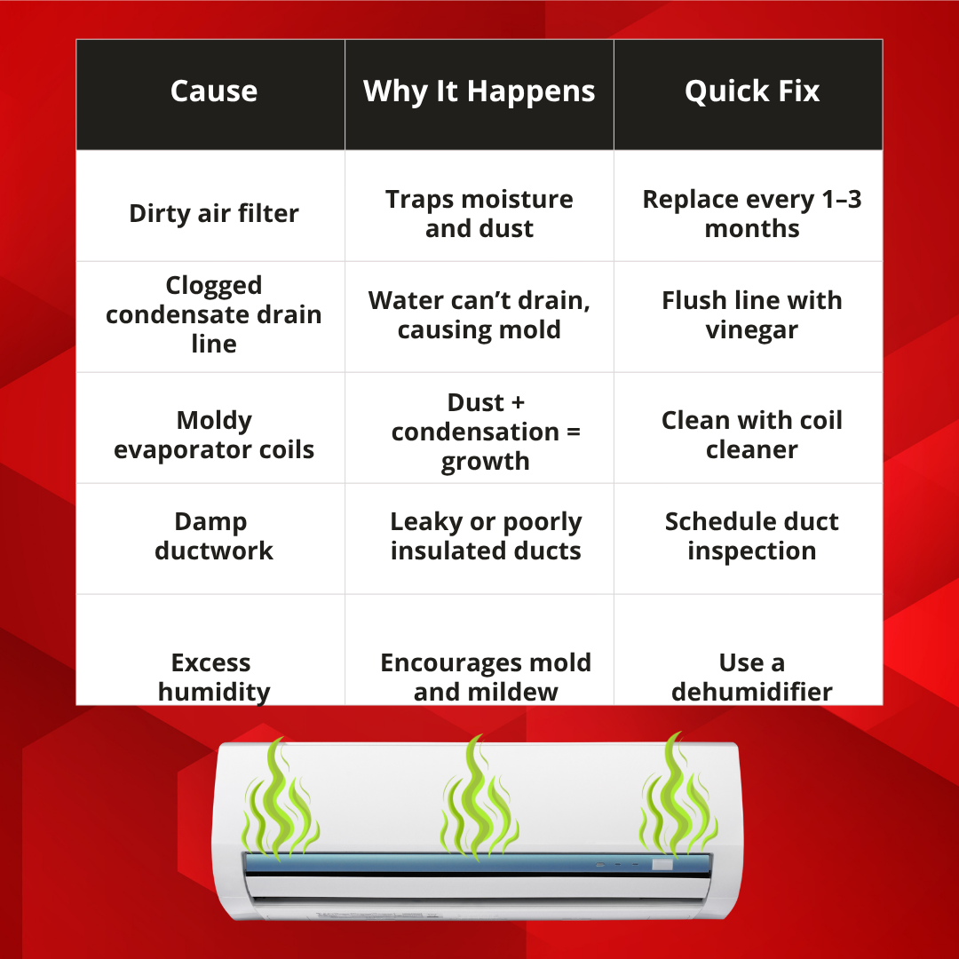 Causes of a musty ac unit smell